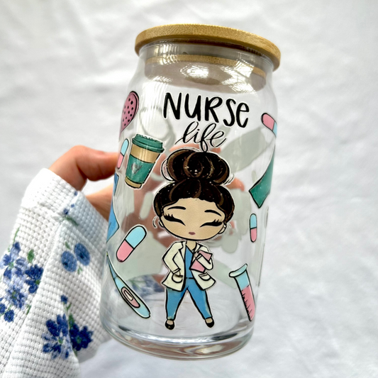 Nurse Life 16oz glass cup