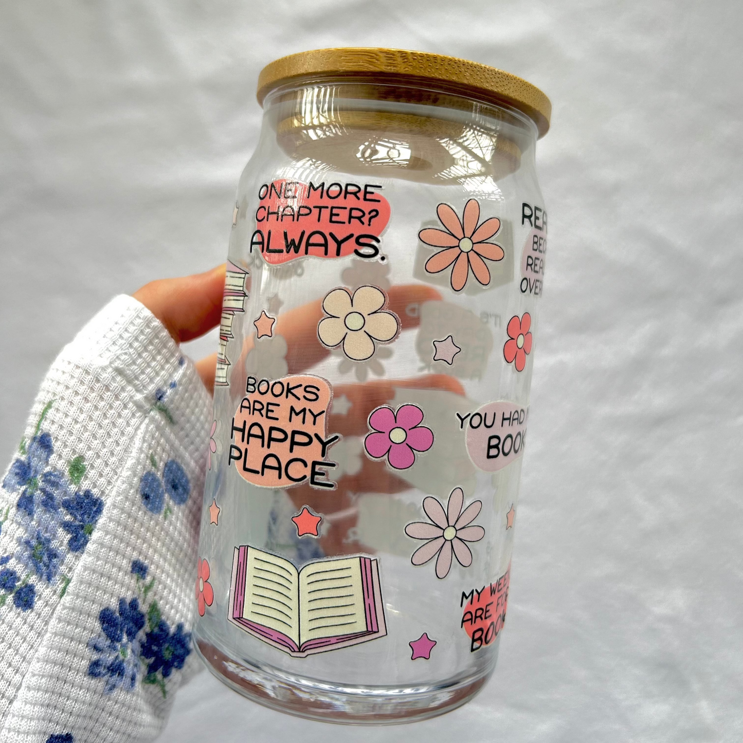 Book Theme 16oz glass cup