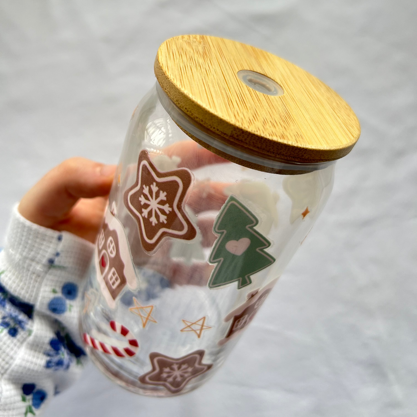 Gingerbread themed 16oz glass cup