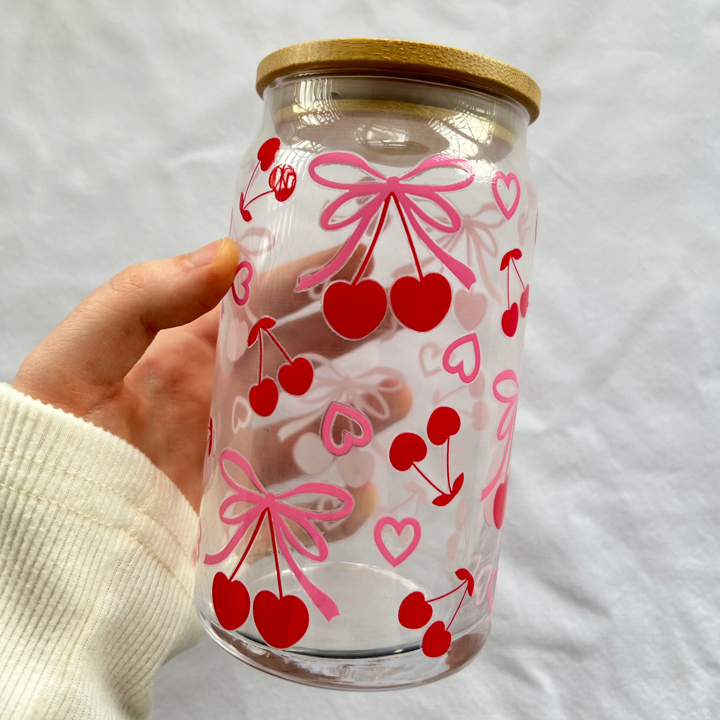 Cherries & Bows 16oz glass cup