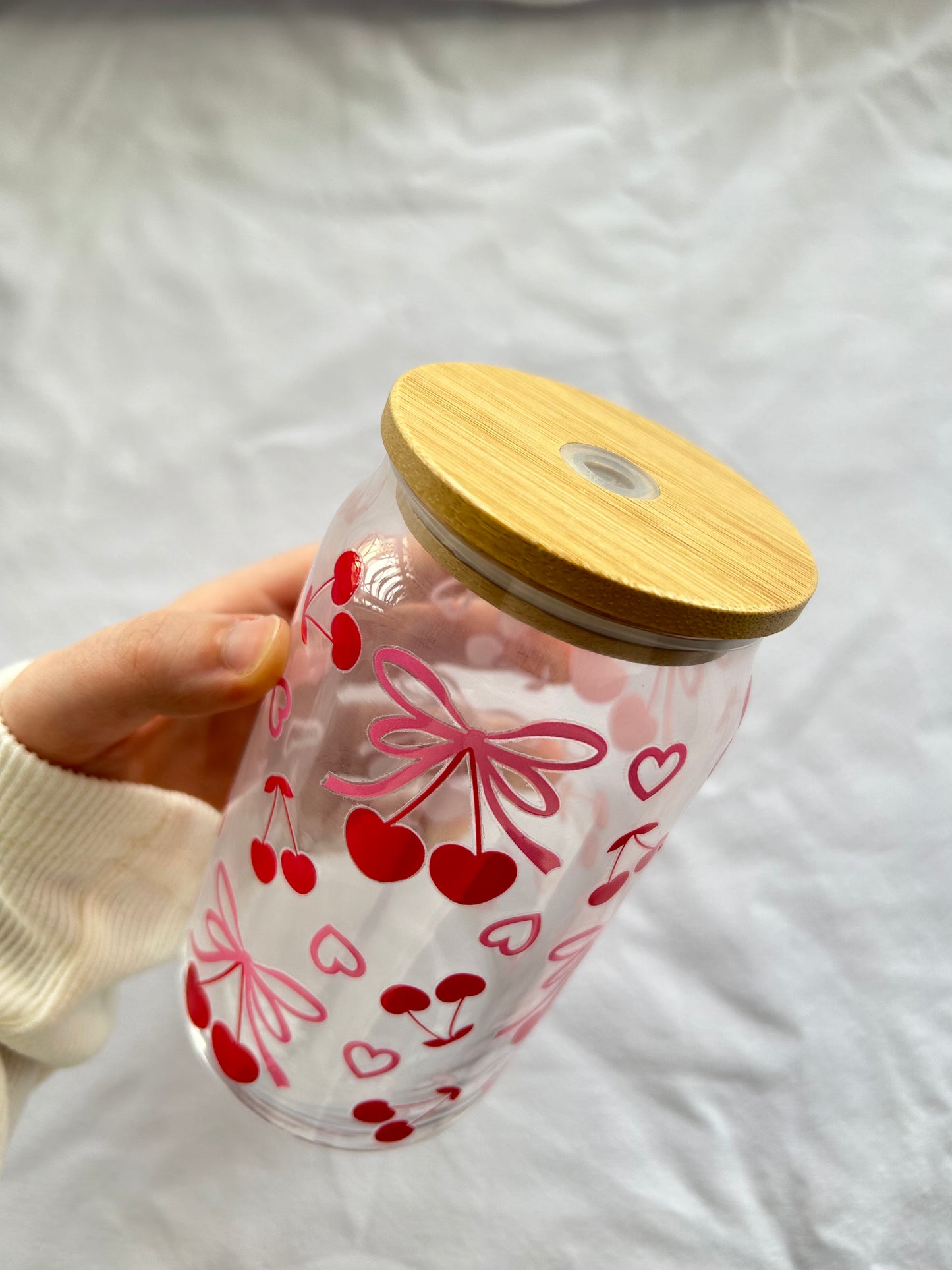 Cherries & Bows 16oz glass cup