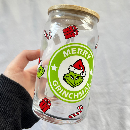 Merry Grinchmas 16oz glass cup