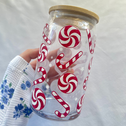 Candycane & Peppermint 16oz glass cup