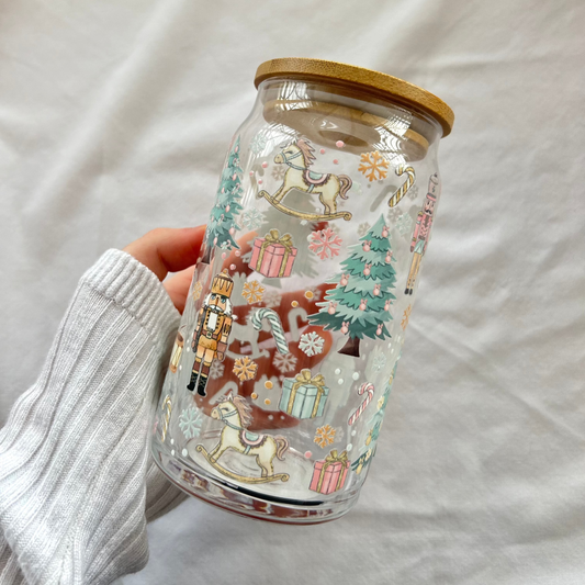 Nutcracker 16oz glass cup